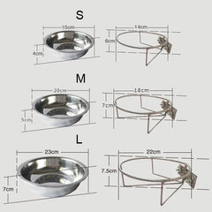 Hanging Stainless Steel Dog Bowl Wall Mounted Cat Pet Water Food Container Feeder Fixed Metal Holder Support Anti-overturn 23cm