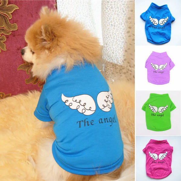 Hot Sale Summer Dog Vest Short Cute Wings Print Puppy Dog Clothes Pet  Vest Cotton TShirt Dog Clothing For Small Dogs Costumes