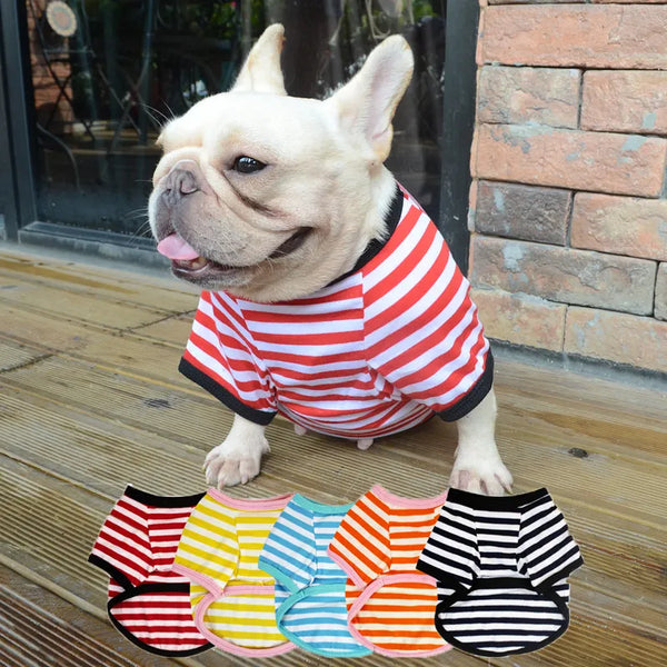 Classic Stripe French Bulldog Shirt Cheap Dog Clothes For Small Dogs Summer Chihuahua Tshirt Cute Puppy Vest Yorkie Pet Clothes