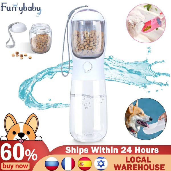 Portable Water Bottle For Dogs Puppy Drinking Bottle Travel Pet Drinker Leakproof Dog Bowl Food Containers Dog Accessories 2 in1