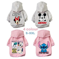 New Disney Winter Pet Dog Clothes Mickey Minnie Dogs Hoodies Warm Cotton Puppy Small Medium Dogs Sweatshirt French Bulldog Perro