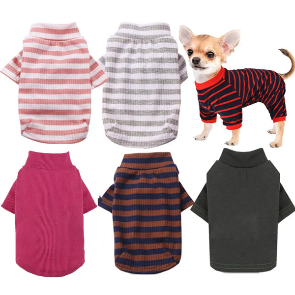 Warm Knitted Pet Clothes Classic Stripe Hoodies Small Medium Dog Cat Shirt Sweaters Teddy French Bulldog Chihuahua Winter Outfit