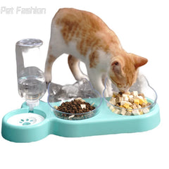 Pet Cat Bowl Automatic Feeder 3-in-1 Dog Cat Food Bowl With Water Fountain Double Bowl Drinking Raised Stand Dish Bowls For Cats