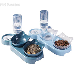 Pet Cat Bowl Automatic Feeder 3-in-1 Dog Cat Food Bowl With Water Fountain Double Bowl Drinking Raised Stand Dish Bowls For Cats