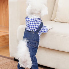 Pet Clothes Dog Cat Striped Plaid Jean Jumpsuit Hoodies Pet Costume for Small Medium Dog Chihuahua French Bulldog Puppy Clothing