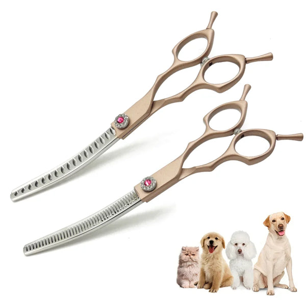 7inch Pet Curved Chunkers Shears Stainless Steel Dog Grooming Cat Curved Thinning Scissors Light Weight Special Designed For Pet