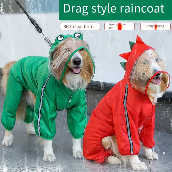 Dog Raincoat Waterproof Dogface Large Dog Rain Coat Jacket Reflective Adjustable Pet Dog Raincoat with Hood Pet Supplies