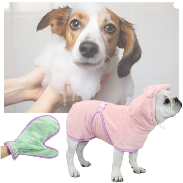 Cute Dog Bathrobe Pet Drying Coat Clothes Microfiber Absorbent Beach Towel For Dogs Cats Fast Dry Dog Fast Drying Hooded Jacket