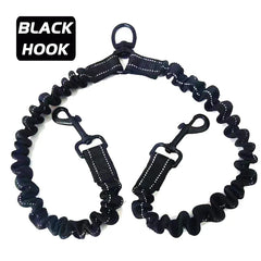 New Black 2 Way Couplers Dog Leash Rope Elastic Extended Pet Leash Belt Outdoor Training for Two Double Small Medium Dogs Lead