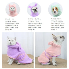 Quick Drying Bathrobe for Dogs and Cats, Pet Drying Coat Clothes, Microfiber Absorbent Beach Towel, Fast Dry Dog Hooded Jacket,