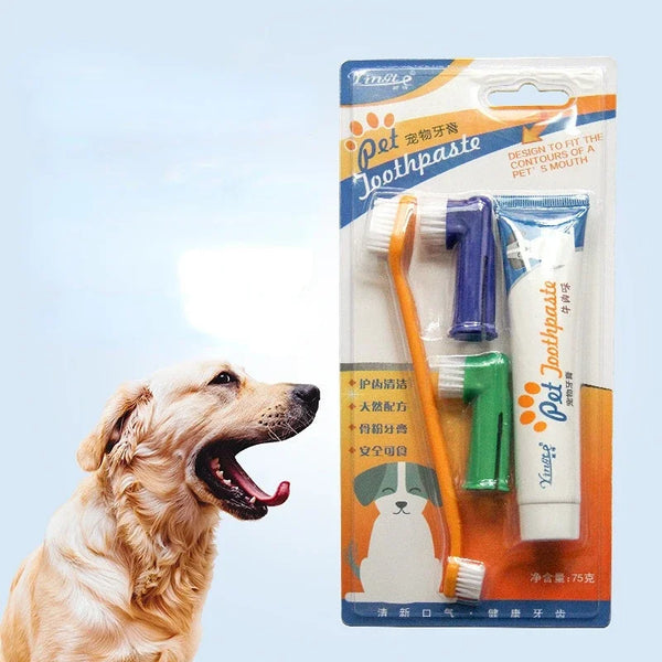 Pet Dog Toothbrush Toothpaste Set Cat Oral Clean Care Set Clean Dental Calculus Bad Breath Beef Flavor Toothpaste Pet Gum Care