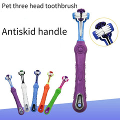 Dog Dental Care Kit Contains Toothbrush,Pet Three Head Toothbrush,Tartar Buildup Dog Toothbrush,Dog Dental Care Kit,Oral Care